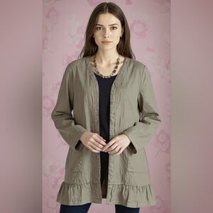 J. JILL Garment Dyed Linen Coastal Grandma  Green Jacket Longline Minimalist Top